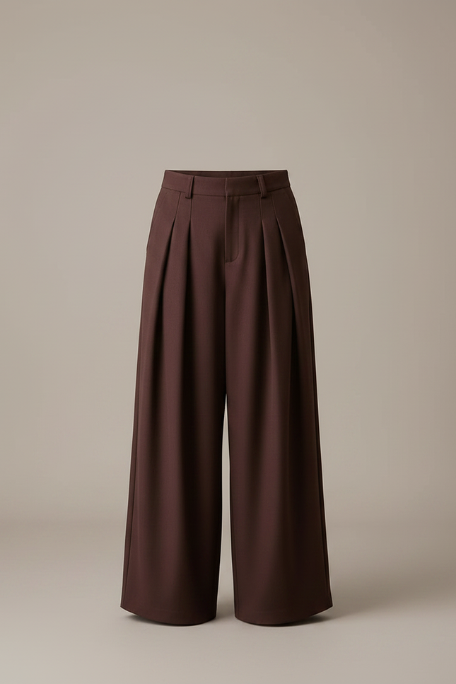 Pantalon À Pince Marron Ample Plissé Élégant Femme - Gabardine - vue 3