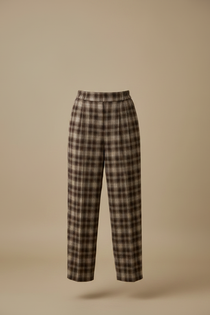 Pantalon À Pince Carreaux Marron Ample Plissé Hiver - Laine - vue 3