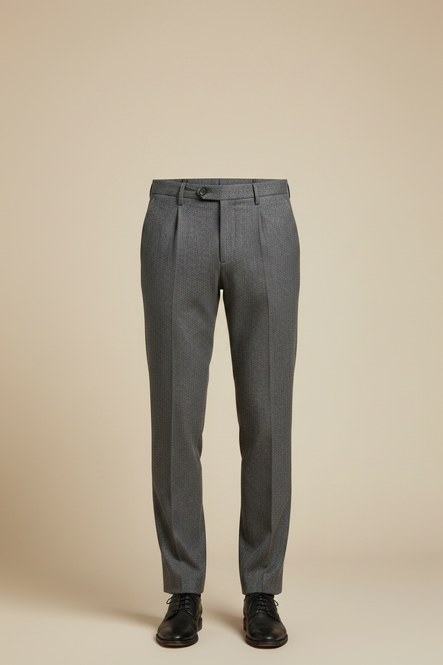 Pantalon À Pince Gris Foncé Laine Droit Élégant - vue 3