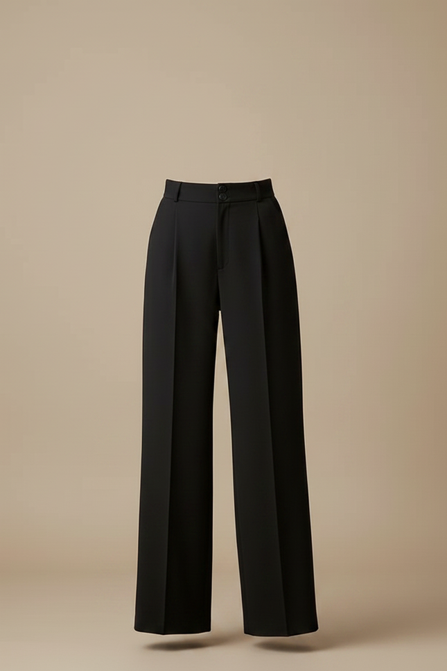 Pantalon À Pince Noir Fluide Taille Haute Élégant - Polyester - vue 3