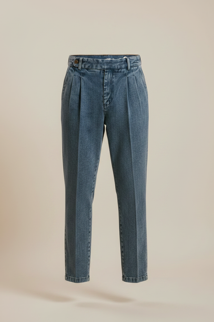 Pantalon À Pinces Taille Haute - Bleu Jean - vue 3