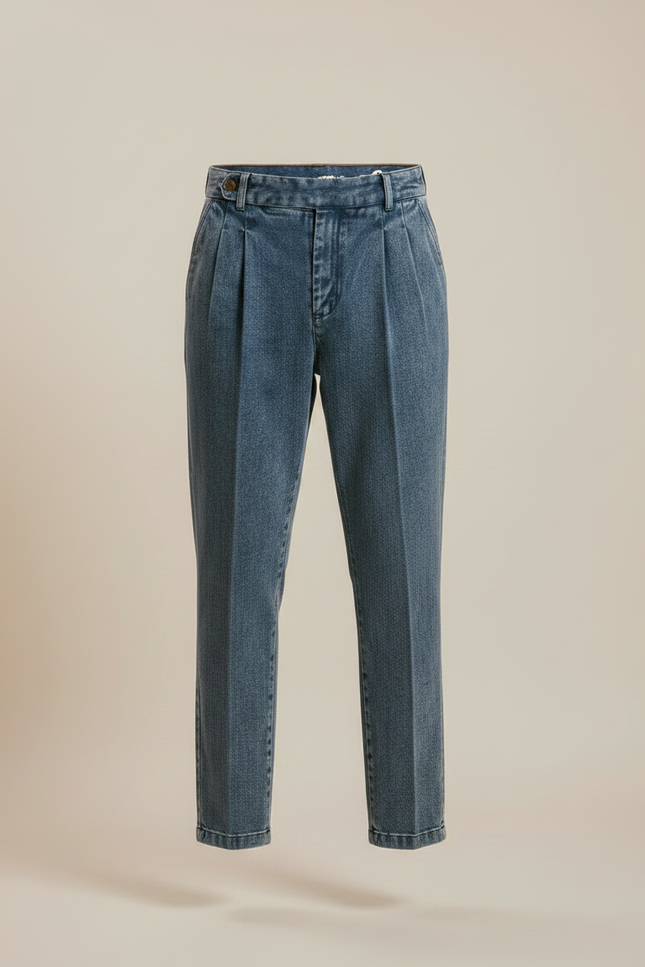 Pantalon À Pinces Taille Haute - Bleu Jean - vue 3