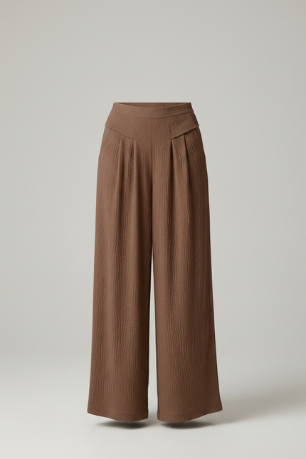Pantalon À Pince Marron Plissé Ample Fluide Décontracté - Viscose - vue 3