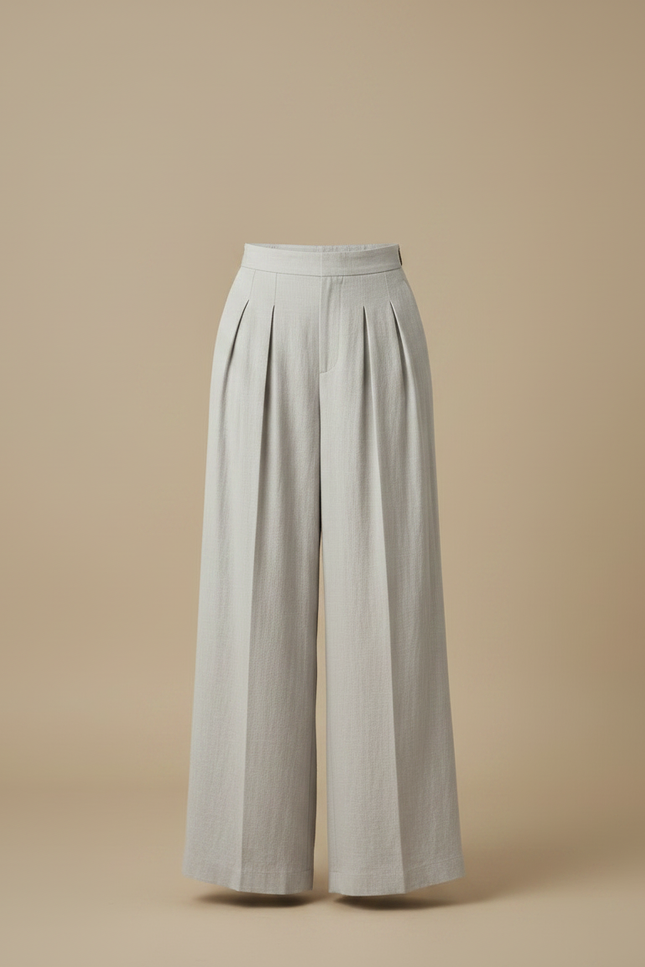 Pantalon À Pince Gris Lin Ample Décontracté Femme - vue 3
