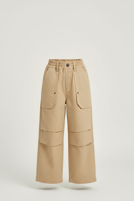 Pantalon À Pince Cargo Ample Coton Enfant Beige - Toile - vue 3