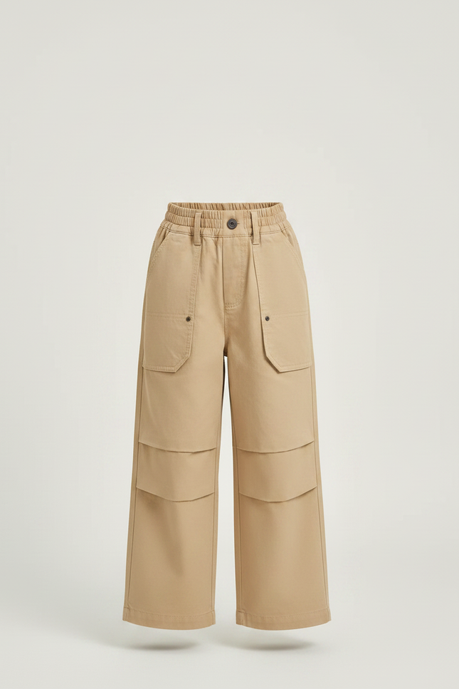 Pantalon À Pince Cargo Ample Coton Enfant Beige - Toile - vue 3