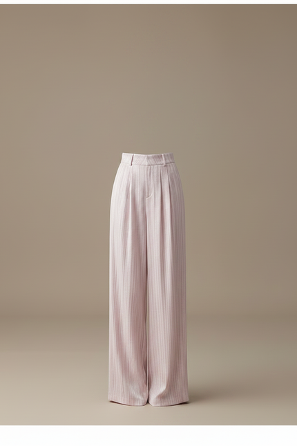 Pantalon À Pince Rose Pâle Fluide Rayé Élégant Femme - Lin - vue 3