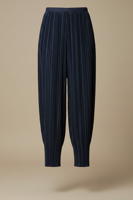 Pantalon À Pince Plissé Fluide Ample Marine Femme - Polyester - vue 3