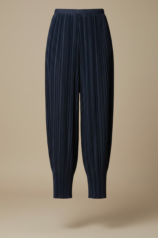 Pantalon À Pince Plissé Fluide Ample Marine Femme - Polyester - vue 3
