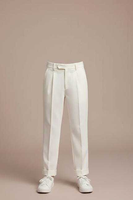 Pantalon À Pince Blanc Cassé Droit Enfant Élégant Décontracté - Gabardine - vue 3