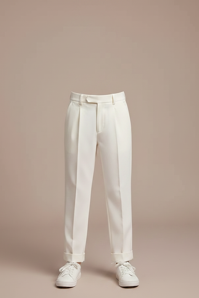 Pantalon À Pince Blanc Cassé Droit Enfant Élégant Décontracté - Gabardine - vue 3