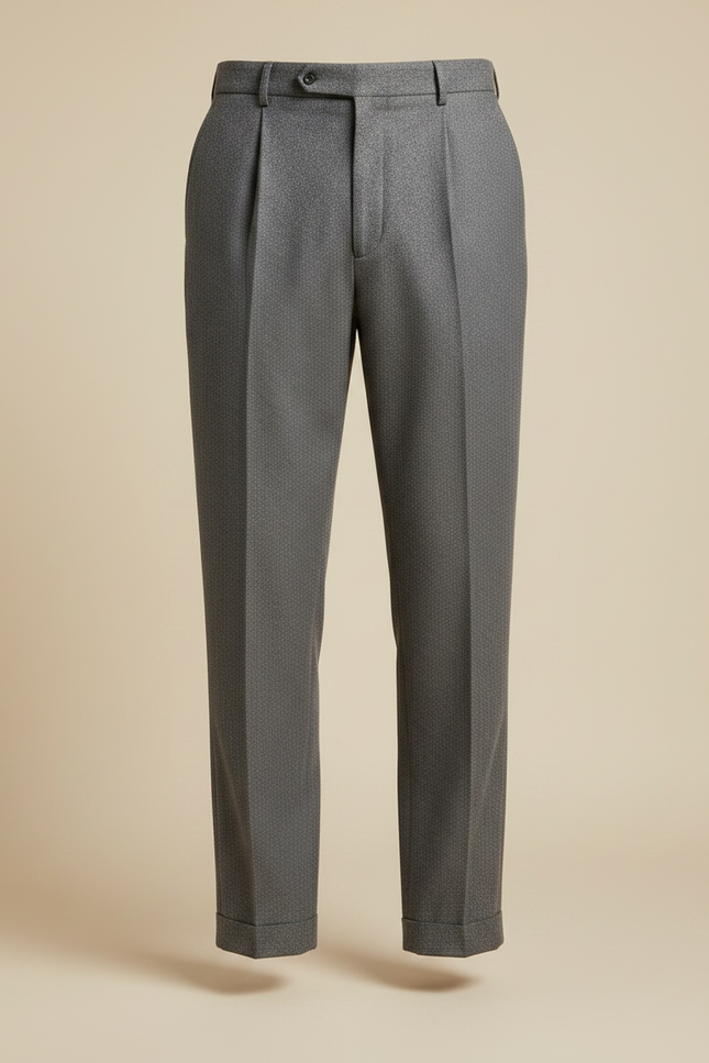 Pantalon À Pince Gris Motif Micro Plissé Homme - Laine - vue 3