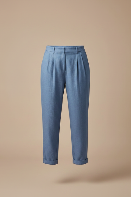 Pantalon À Pince Bleu Ciel Lin Coton Plissé Décontracté - vue 3
