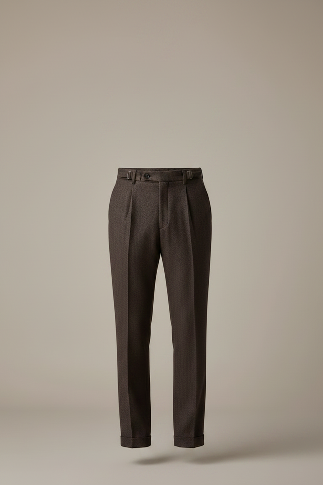 Pantalon À Pince Marron Tweed Droit Habillé Homme - vue 3