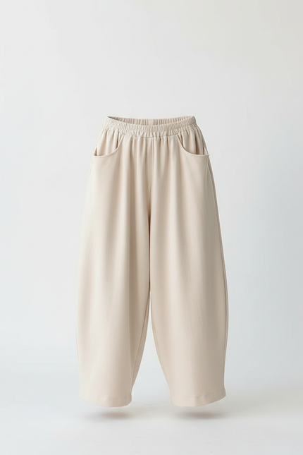 Pantalon À Pince Beige Ample Coton Décontracté - vue 3