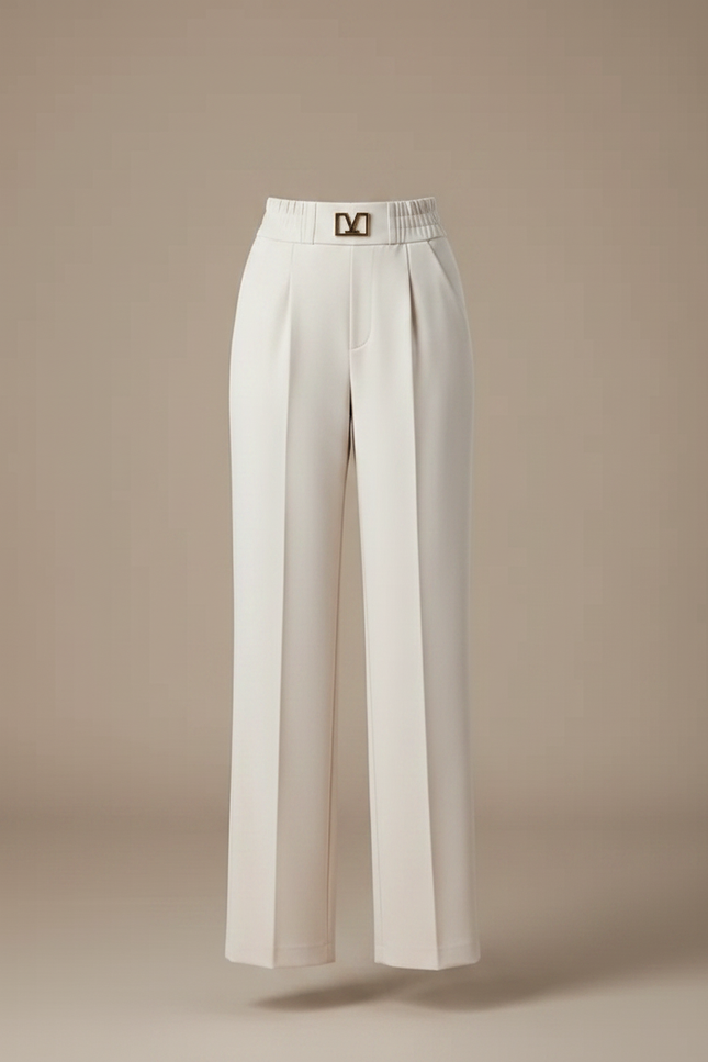 Pantalon À Pince Crème Fluide Chic Taille Haute - Beige Viscose - vue 3