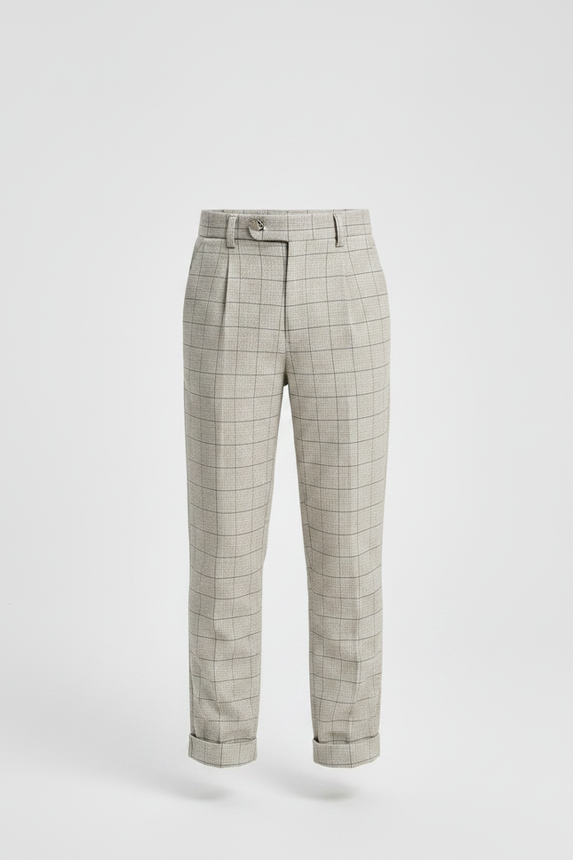 Pantalon À Pince Carreaux Beige Plissé Garçon Élégant - Gabardine - vue 3