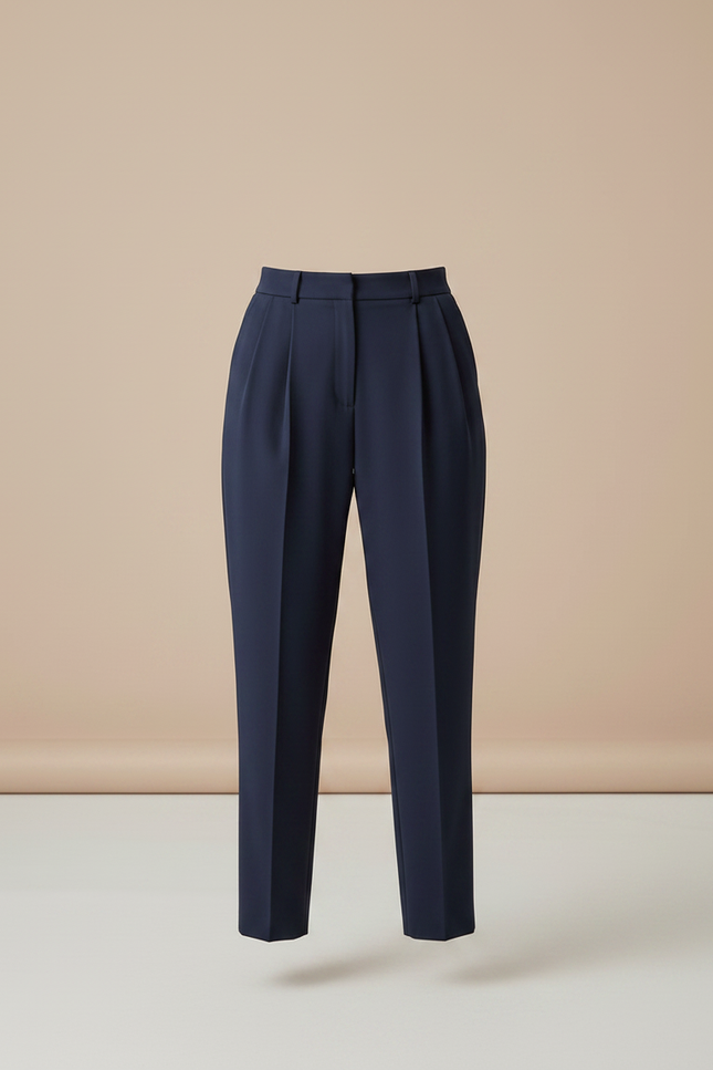Pantalon À Pince Bleu Marine Fluide Ample Élégant Femme - Polyester - vue 3