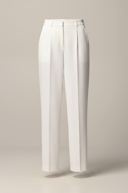 Pantalon À Pince Blanc Droit Fluide Élégant Femme - Polyester - vue 3