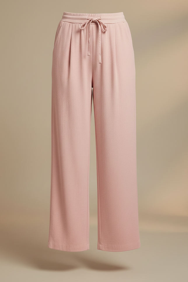Pantalon À Pince Rose Fluide Cordon Décontracté Ample - Maille - vue 3