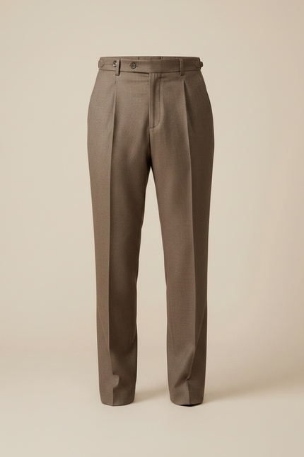 Pantalon À Pince Marron Laine Plissé Droit Élégant - vue 3