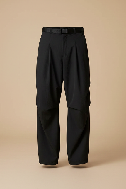 Pantalon À Pince Noir Ample Plissé Décontracté Nylon - Polyester - vue 3