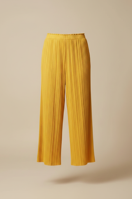 Pantalon À Pince Jaune Plissé Ample Fluide Décontracté - Polyester - vue 3