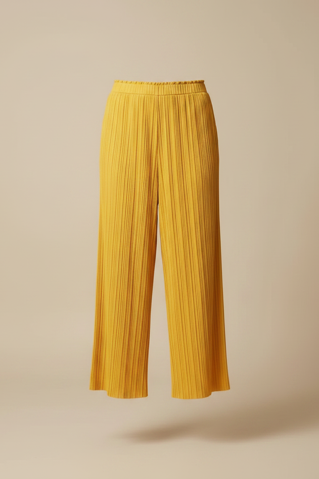 Pantalon À Pince Jaune Plissé Ample Fluide Décontracté - Polyester - vue 3