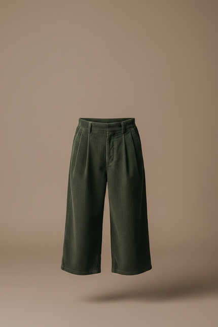 Pantalon À Pince A086 - Vert Cordé - vue 3