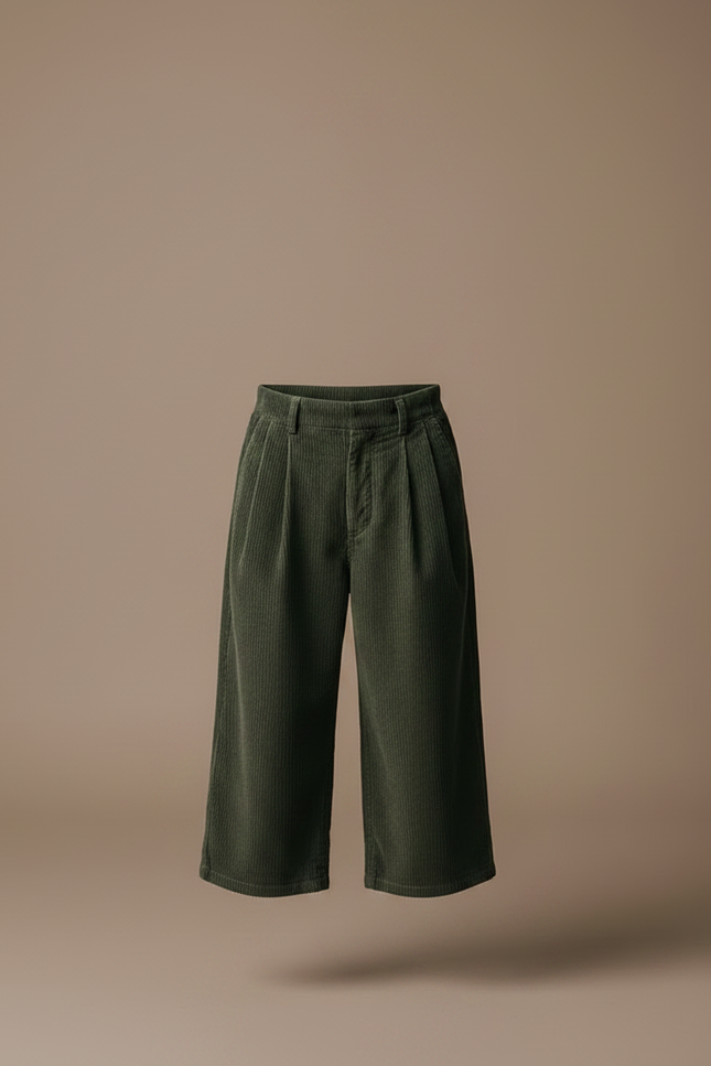 Pantalon À Pince A086 - Vert Cordé - vue 3