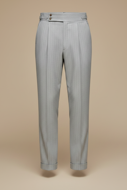 Pantalon À Pince Gris Clair Plissé Rayé Homme - Laine - vue 3