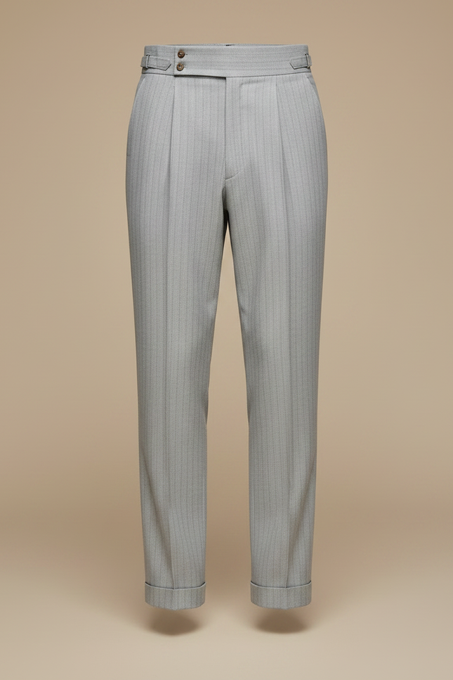 Pantalon À Pince Gris Clair Plissé Rayé Homme - Laine - vue 3