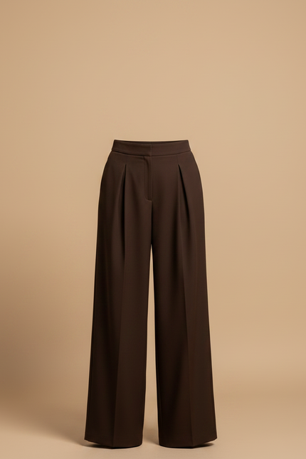 Pantalon Droit À Pince Femme - Marron Gabardine - vue 3