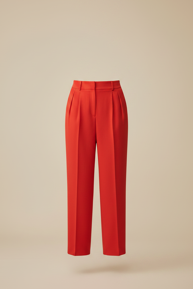 Pantalon À Pince Rouge Vif Taille Haute Fluide Élégant - Gabardine - vue 3