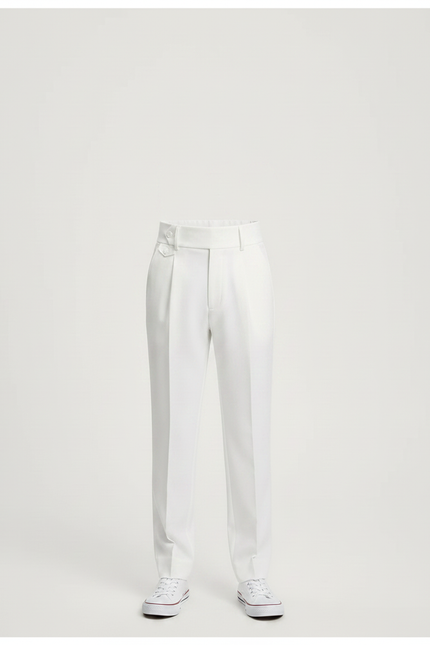 Pantalon À Pince Blanc Plissé Élégant Décontracté Garçon - Gabardine - vue 3