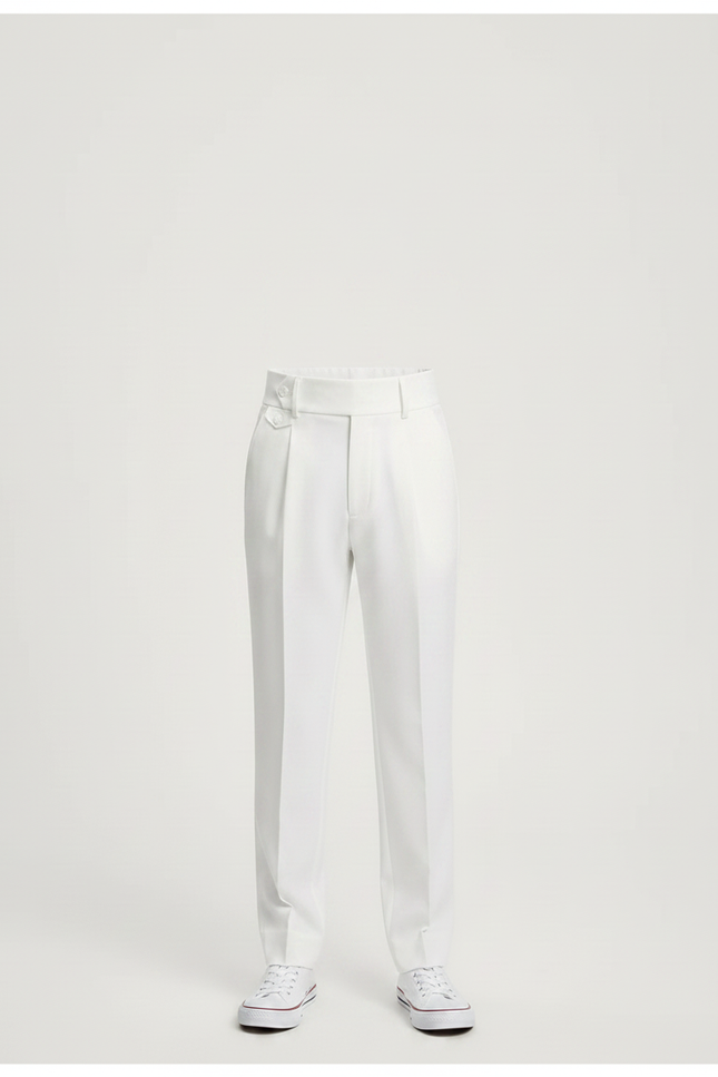 Pantalon À Pince Blanc Plissé Élégant Décontracté Garçon - Gabardine - vue 3