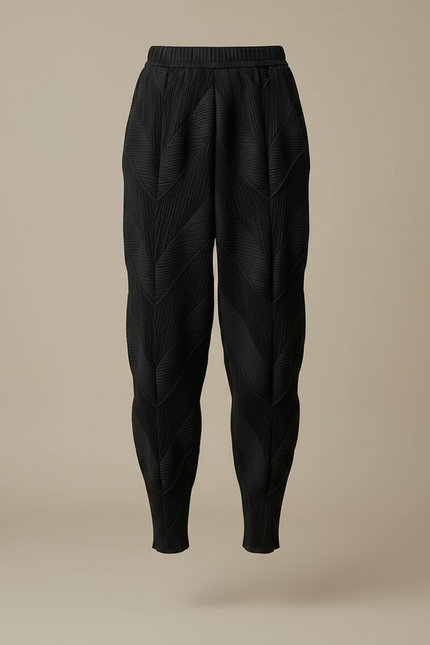Pantalon À Pince Noir Plissé Sculptural Élastique Chevrons - Polyester - vue 3
