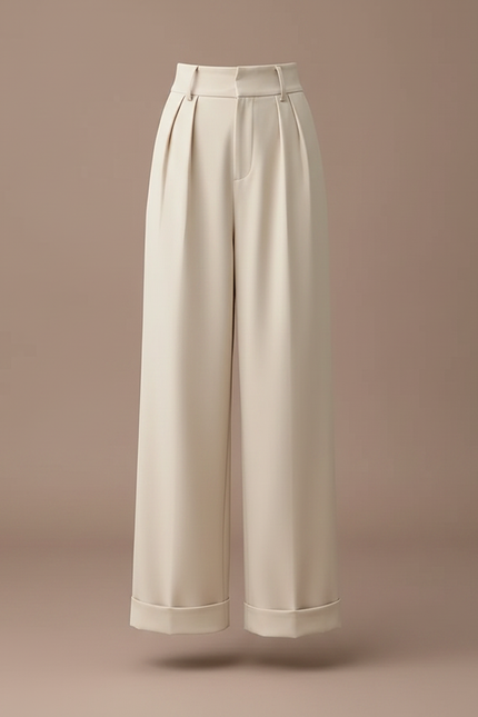 Pantalon À Pince Crème Ample Plissé Décontracté Élégant - Beige Polyester - vue 3