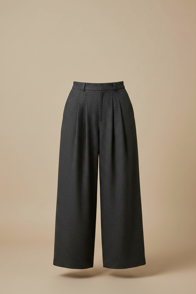 Pantalon À Pince Gris Ample Plissé Chic - Tweed - vue 3