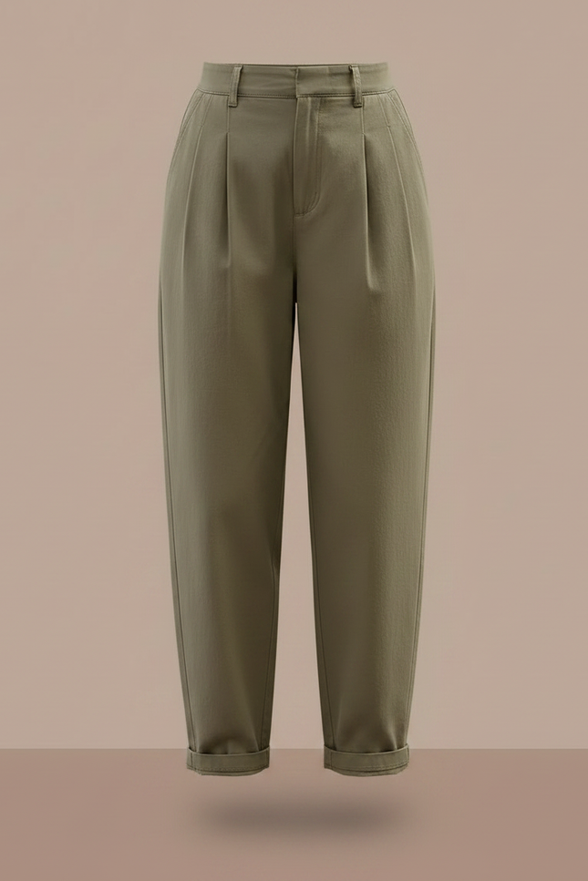 Pantalon À Pince Kaki Plissé Harem Décontracté Femme - Toile - vue 3