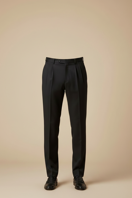 Pantalon À Pince Noir Droit Élégant Plissé Homme - Gabardine - vue 3