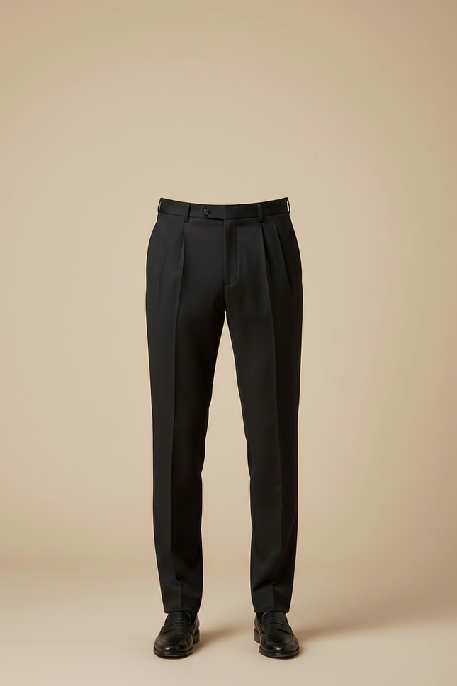 Pantalon À Pince Noir Droit Élégant Plissé Homme - Gabardine - vue 3