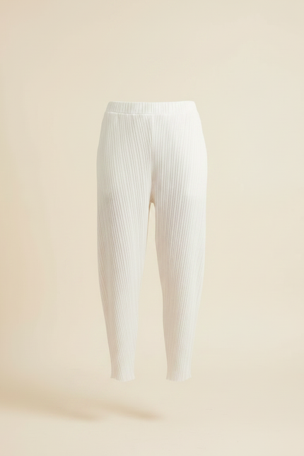 Pantalon À Pince Blanc Plissé Ample Décontracté Fluide - Polyester - vue 3