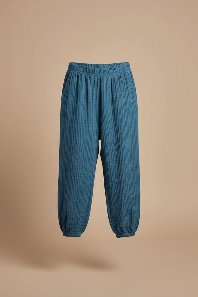 Pantalon À Pince Bleu Coton Plissé Ample Enfant - vue 3