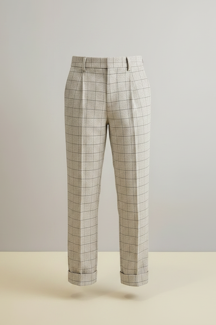 Pantalon À Pince Carreaux Plissé Garçon Élégant Beige - Tweed - vue 3