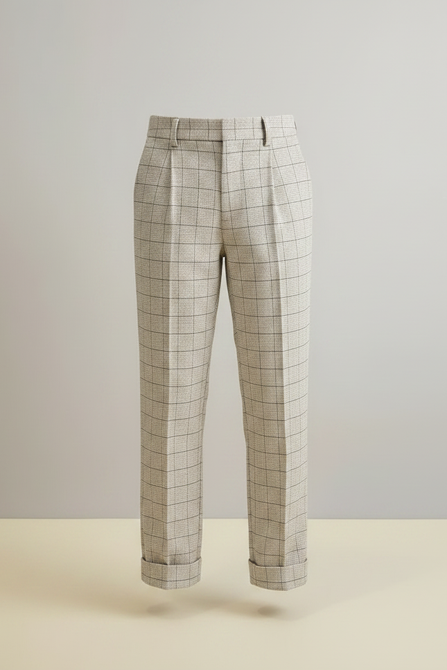 Pantalon À Pince Carreaux Plissé Garçon Élégant Beige - Tweed - vue 3