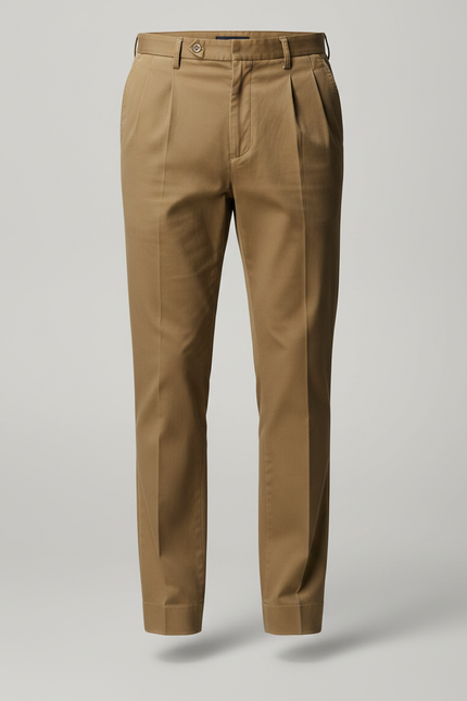 Pantalon À Pince Kaki Coton Plissé Droit Décontracté Homme - vue 3