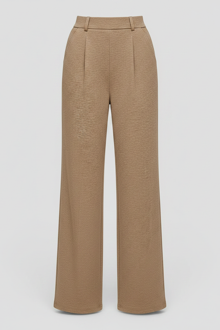 Pantalon À Pince Marron Ample Fluide Décontracté Femme - Camel Molleton - vue 3