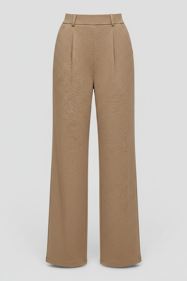 Pantalon À Pince Marron Ample Fluide Décontracté Femme - Camel Molleton - vue 3