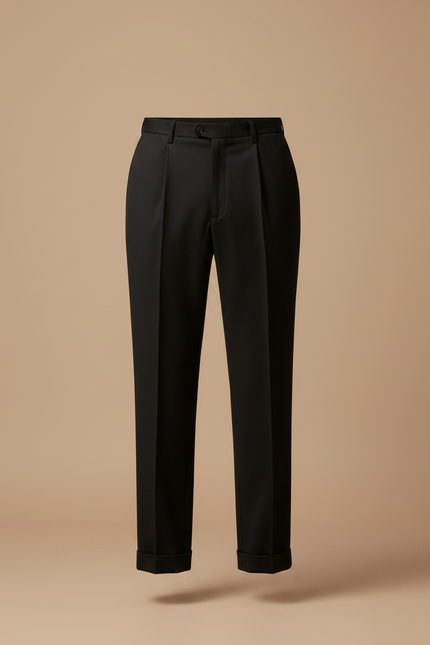 Pantalon À Pince Noir Plissé Élégant Droit Homme - Gabardine - vue 3